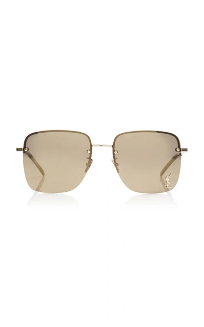 Shop Saint Laurent Women's Ysl Pin Square-frame Metal Sunglasses In Brown