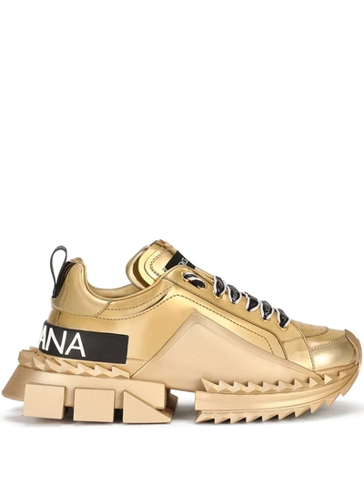 Dolce & Gabbana Metallic Logo Sneakers In Gold | ModeSens