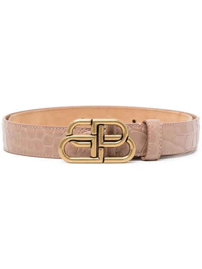 Shop Balenciaga Bb-buckle Embossed Belt In Rosa