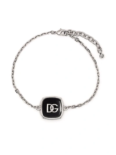Shop Dolce & Gabbana Logo Plaque Bracelet In Silber