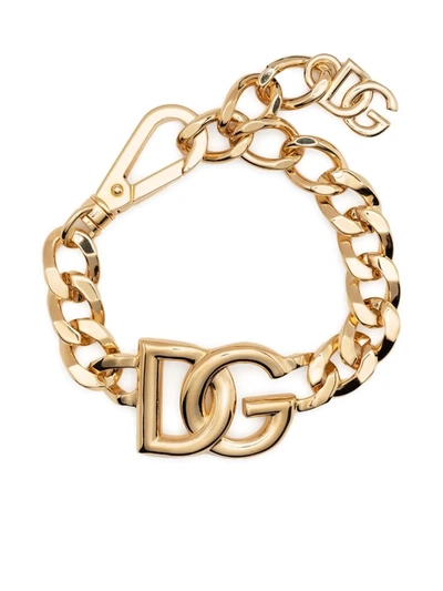 Shop Dolce & Gabbana Oversized-logo Curb Chain Bracelet In Gold