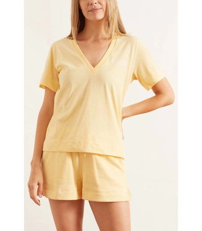 Shop Ganni Thin Software V-neck Jersey In Anise Flower In Yellow