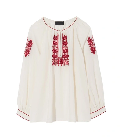 Shop Nili Lotan Lanette Embroidered Top In Cream With Red In Ivory
