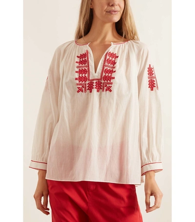 Shop Nili Lotan Lanette Embroidered Top In Cream With Red In Ivory