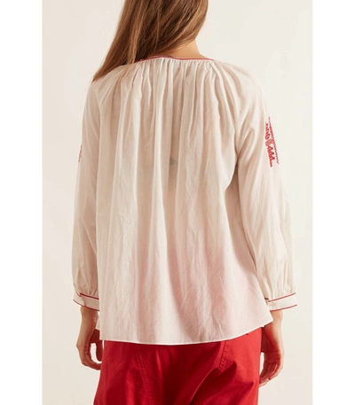 Shop Nili Lotan Lanette Embroidered Top In Cream With Red In Ivory