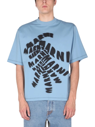 Shop Marni Crew Neck T-shirt In Blu