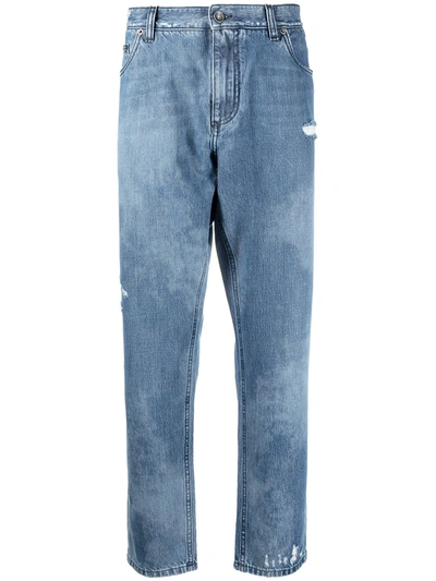 Shop Dolce & Gabbana Cotton Crop Jeans In Blue