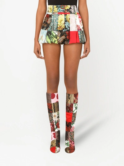 Shop Dolce & Gabbana Flowers Printed High Waist Shorts In White