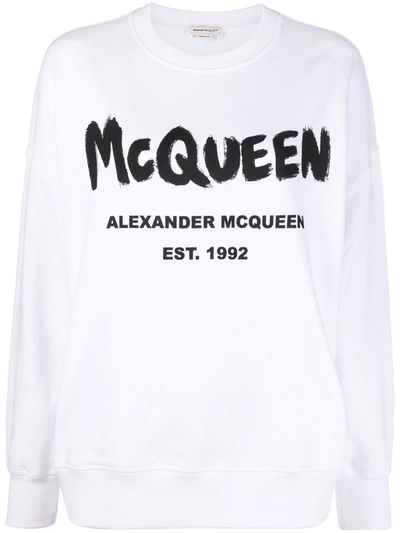 Shop Alexander Mcqueen Logo-print Crew Neck Sweatshirt In Weiss