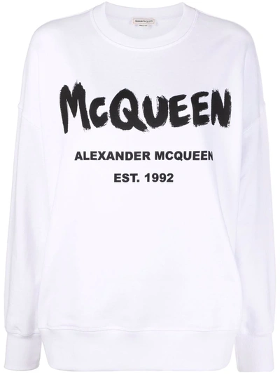 Alexander Mcqueen Printed Cotton-jersey Sweatshirt In Weiss