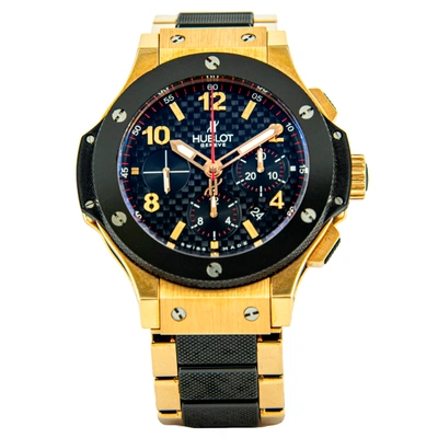 Pre-owned Hublot Black 18k Yellow Gold Big Bang Men's Wristwatch 42 Mm