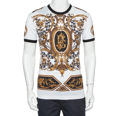 Pre-owned Dolce & Gabbana White Logo Printed Cotton Crewneck T-shirt Xs