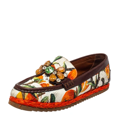 Pre-owned Dolce & Gabbana Multicolor Brocade Fabric Crystal Embellished Loafers Size 38