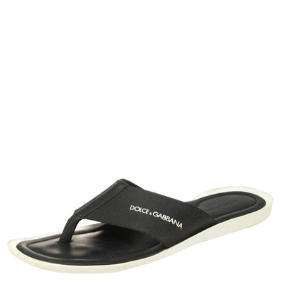 Pre-owned Dolce & Gabbana Black Nylon And Leather Thong Flat Sandals Size 42