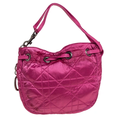 Pre-owned Dior Pink Cannage Quilted Nylon Drawstring Bucket Bag