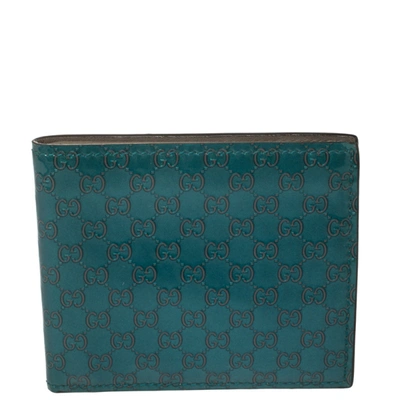 Pre-owned Gucci Turquoise Microssima Patent Leather Bifold Wallet In Blue