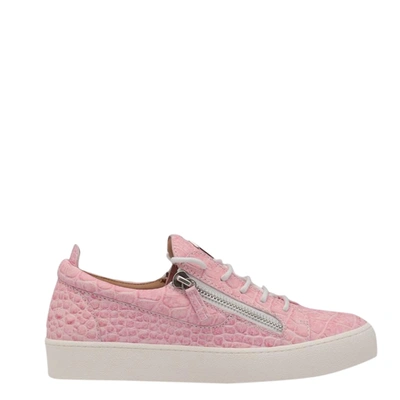 Pre-owned Giuseppe Zanotti Pink Crocodile-print Leather Gail Sneakers Size Eu 36