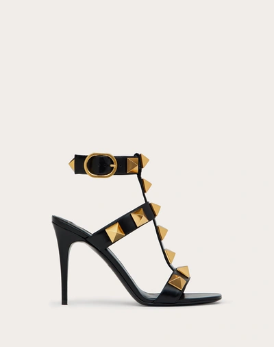 Shop Valentino Garavani Roman Stud Calfskin Sandal 100 Mm In Black