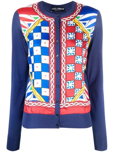 Shop Dolce & Gabbana Carretto Button-down Silk Cardigan In Blau