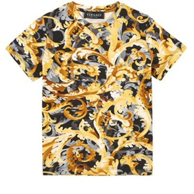 Shop Versace Black Baroccoflage T-shirt In Gold