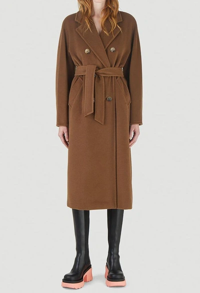 Shop Max Mara Madame Double Breasted Coat In Brown