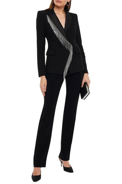 Shop Veronica Beard Clarise Double-breasted Crystal-embellished Crepe Blazer In Black