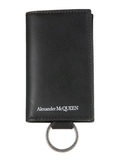 Shop Alexander Mcqueen Logo Stamp Bifold Key Holder In Black