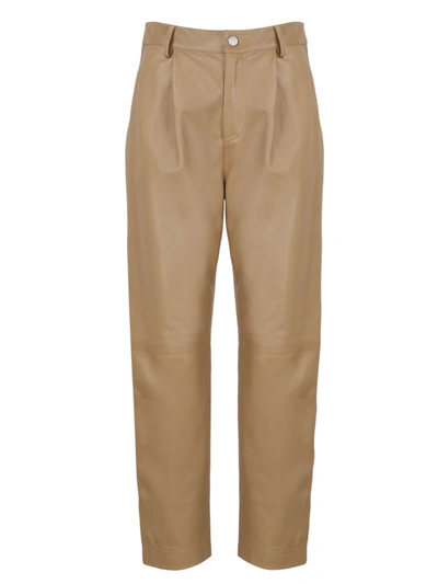 Shop Red Valentino Redvalentino Straight Leg Leather Pants In Beige