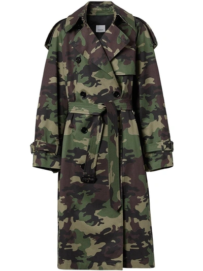 Shop Burberry Camouflage-print Trench Coat In Green