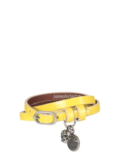 Shop Alexander Mcqueen Skull Pendant Wrap Bracelet In Yellow