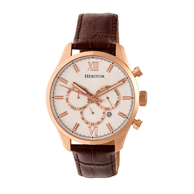 Shop Heritor Benedict Automatic Silver Dial Mens Watch Hr6804 In Brown / Gold Tone / Rose / Rose Gold Tone / Silver