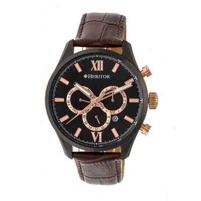 Shop Heritor Benedict Automatic Black Dial Mens Watch Hr6806 In Black / Brown / Gold Tone / Rose / Rose Gold Tone