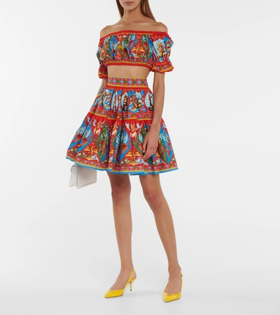 Shop Dolce & Gabbana Printed Cotton Poplin Miniskirt In Red