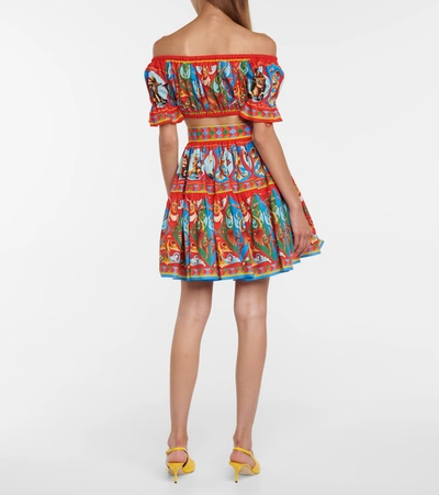 Shop Dolce & Gabbana Printed Cotton Poplin Miniskirt In Red