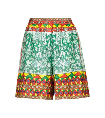 Shop Dolce & Gabbana Printed Silk Faille Shorts In Green
