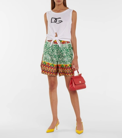 Shop Dolce & Gabbana Printed Silk Faille Shorts In Green