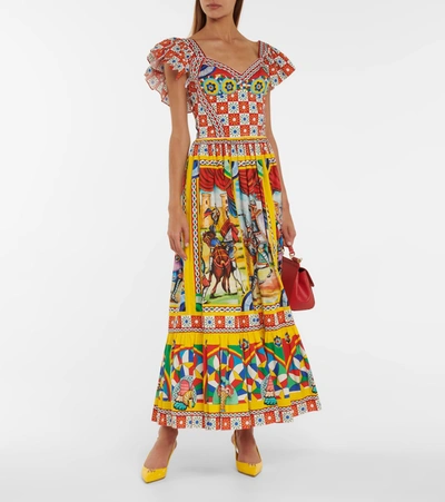 Shop Dolce & Gabbana Printed Cotton-blend Poplin Midi Dress In Multicoloured