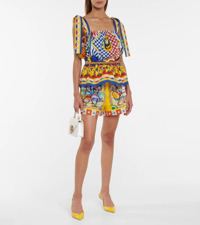 Shop Dolce & Gabbana Printed Cotton Poplin Top In Multicoloured