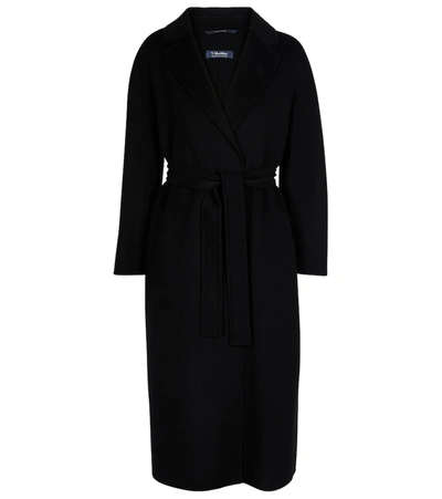S Max Mara Esturia Belted Double Wool Long Coat In Black