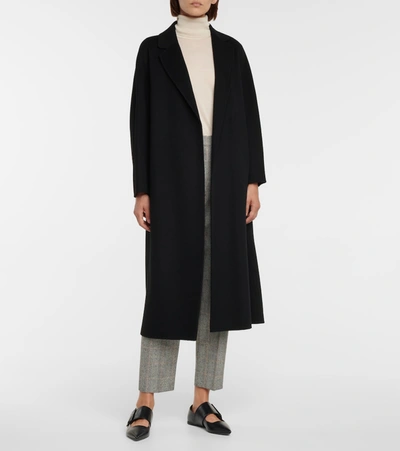 S Max Mara Esturia Belted Double Wool Long Coat In Black