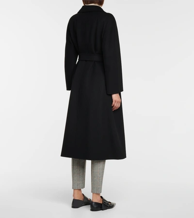 S Max Mara Esturia Belted Double Wool Long Coat In Black