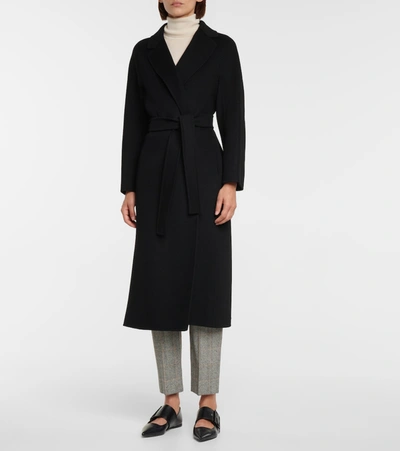 S Max Mara Esturia Belted Double Wool Long Coat In Black