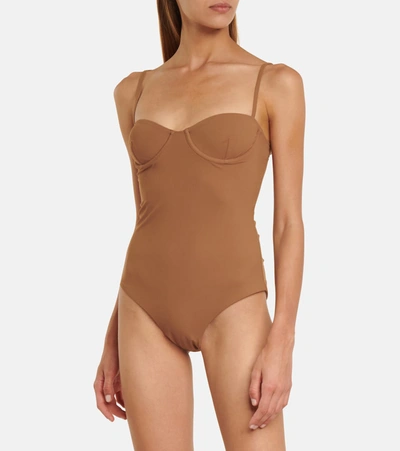 Shop Totême Bustier Swimsuit In Brown