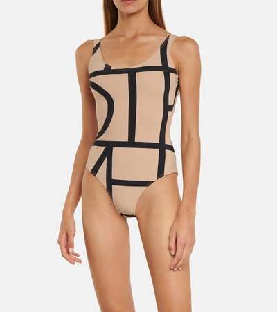 Shop Totême Logo Swimsuit In Beige