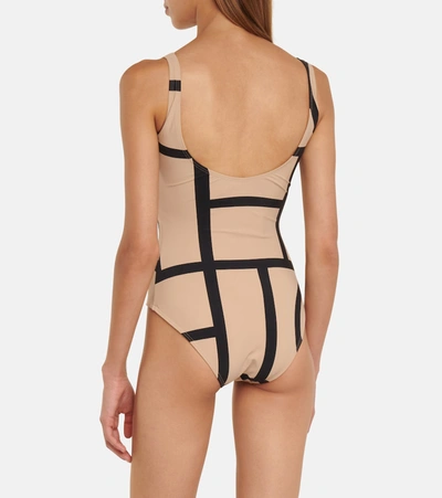 Totême Beige Swimsuit With Black Details In Techno Fabric Woman In Beige