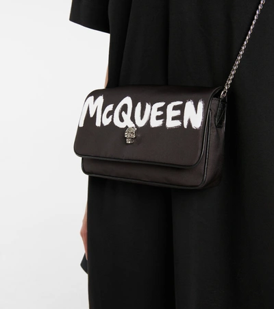 Shop Alexander Mcqueen Graffiti Nylon Shoulder Bag In Black