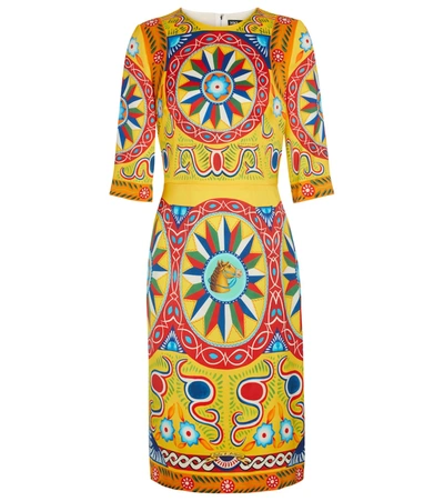 Shop Dolce & Gabbana Printed Stretch-silk Crêpe Midi Dress In Yellow