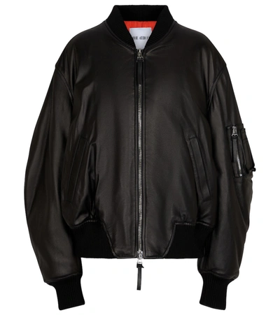 Shop Attico Leather Bomber Jeacket In Black