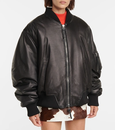 Shop Attico Leather Bomber Jeacket In Black
