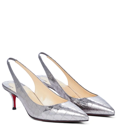 Shop Christian Louboutin Kate 55 Leather Slingback Sandals In Silver